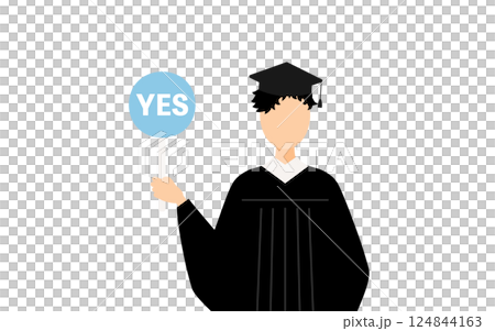 身穿畢業服、頭戴學位帽、手拿耶穌杖的亞洲男性畢業生的簡單插圖 身穿畢業服、頭戴學位帽、手拿耶穌杖的亞洲男性畢業生的簡單插圖 124844163