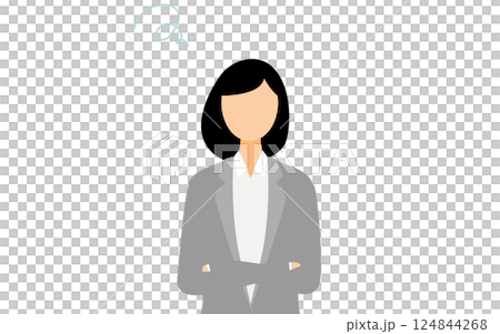 ビジネススーツを着たビジネスウーマン腕組みをして悩むシンプルなイラスト ビジネススーツを着たビジネスウーマン腕組みをして悩むシンプルなイラスト 124844268