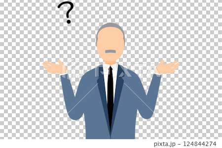 A simple illustration of a businessman in a business suit having a question 124844274