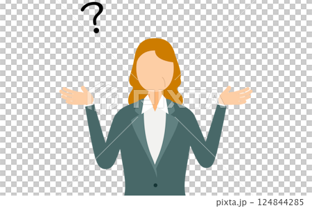 ビジネススーツを着たビジネスウーマン疑問を持つシンプルなイラスト 124844285