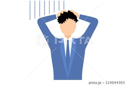 ビジネススーツを着たビジネスマンが頭を抱えて悩むシンプルなイラスト 124844303