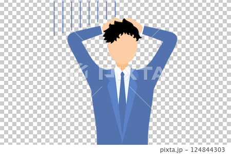 ビジネススーツを着たビジネスマンが頭を抱えて悩むシンプルなイラスト 124844303
