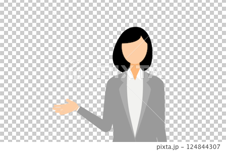 A simple illustration of a business woman in a business suit talking 124844307