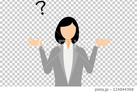 A simple illustration of a business woman in a business suit having doubts 124844308