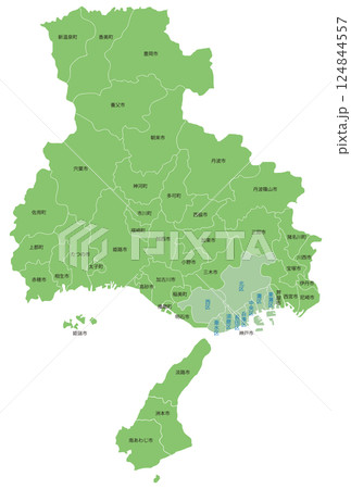 分割できる兵庫県、神戸市地図　区市町名あり 124844557