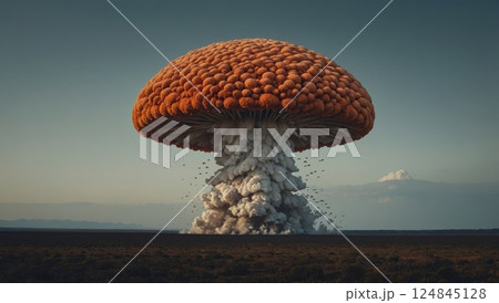 Surreal Mushroom Cloud Resembling a Fungus in a Vast Landscape 124845128
