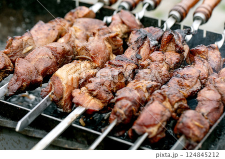 Grilled Meat Skewers On Barbecue 124845212