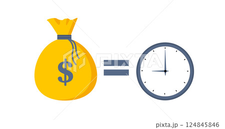Time is money. Clock and dollar bag a balance scale. Financial concept .Time value of money asset growth over time depicts investment in long-term equity. Vector Time is money. Clock and dollar bag a balance scale. Financial concept .Time value of money asset growth over time depicts investment in long-term equity. Vector 124845846