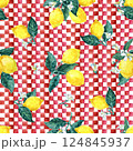 Tropical seamless pattern with yellow lemons. Fruit watercolor painted illustration 124845937