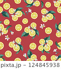 Tropical seamless pattern with yellow lemons. Fruit watercolor painted illustration 124845938