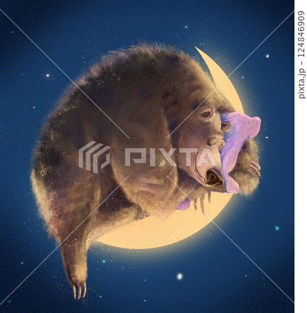 illustration with bear on the moon illustration with bear on the moon 124846909
