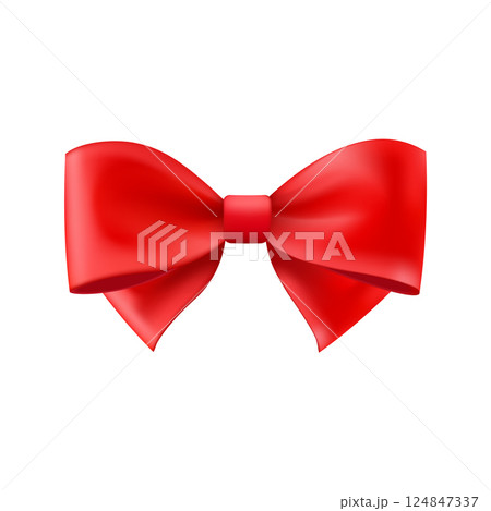 3D Realistic red gift bow. Christmas, birthday and sale decoration. 124847337