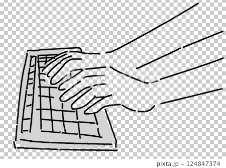 タイピングする手元のラフなシンプル線画 124847374