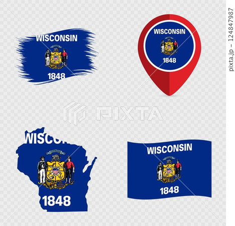 Wisconsin State Flag Icon Set. 124847987