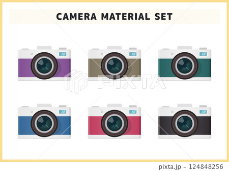 シンプルでおしゃれなカメラのイラスト素材セット シンプルでおしゃれなカメラのイラスト素材セット 124848256