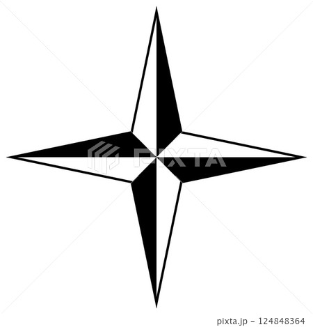 Compass rose symbol, black and white vector star shape illustration of four cardinal directions 124848364