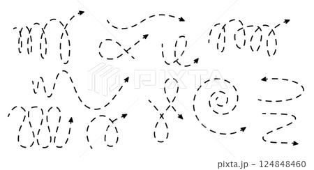 Set of cartoon style spiral dash arrows 124848460