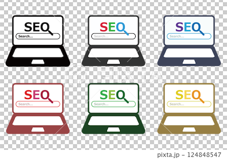 SEO 圖示筆記型電腦套裝 SEO 圖示筆記型電腦套裝 124848547