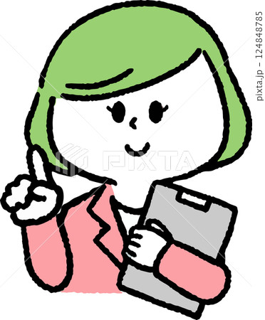 ファイルを持って指差しをしているスーツの女性 124848785