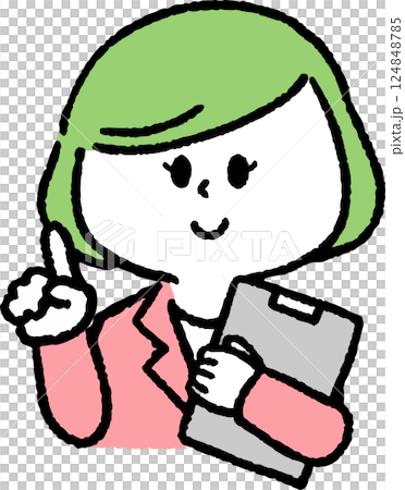 一位身穿西裝的女士拿著文件並指著 一位身穿西裝的女士拿著文件並指著 124848785