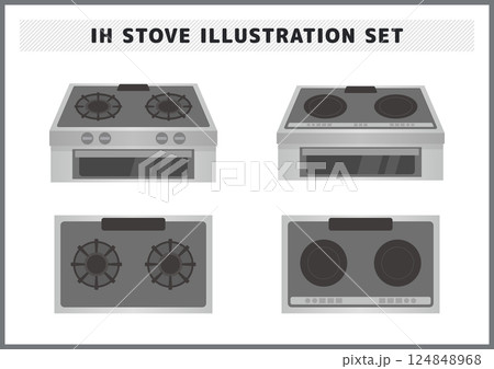 キッチンのIH・ガスコンロのイラスト素材セット 124848968