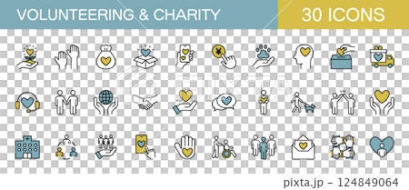 ボランティアとチャリティに関するアイコンセット　 124849064
