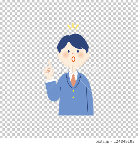 Male student in blazer, looking up and pointing, upper body 124849198