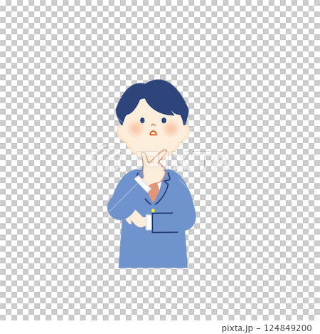 Male student in blazer thinking, looking up, upper body 124849200