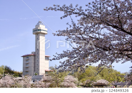 青空に映える桜とスカイワードあさひ 124849326