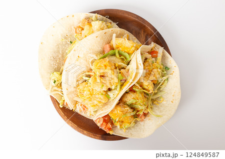 Shrimp Tacos on a White Background 124849587