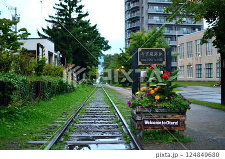 小樽・手宮線跡地に咲く花とレールが誘うノスタルジー 124849680