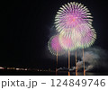 真夜中の夜空に広がる色鮮やかな花火の連発 124849746