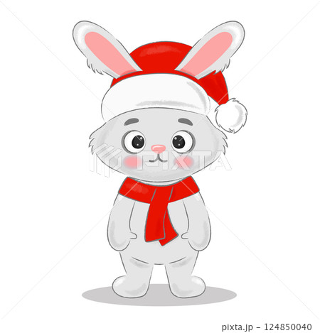 Cute rabbit in a Santa Claus hat Cute rabbit in a Santa Claus hat 124850040