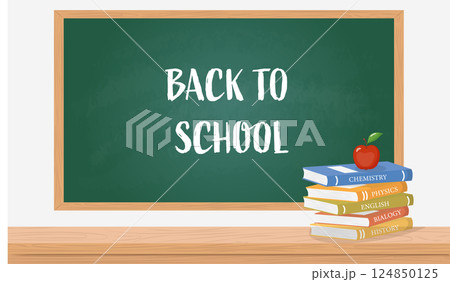 Realistic green chalkboard with wooden frame isolated on white background. Blank school chalkboard for class or restaurant menu 124850125