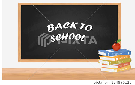 Realistic green chalkboard with wooden frame isolated on white background. Blank school chalkboard for class or restaurant menu 124850126