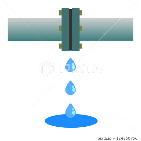 配管や水道管の不良で水漏れをするフランジ部のイラスト 124850756
