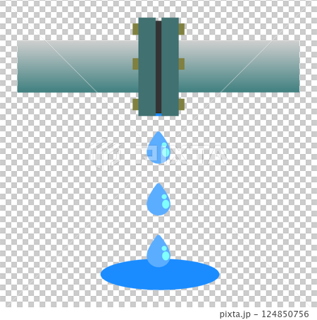 配管や水道管の不良で水漏れをするフランジ部のイラスト 124850756