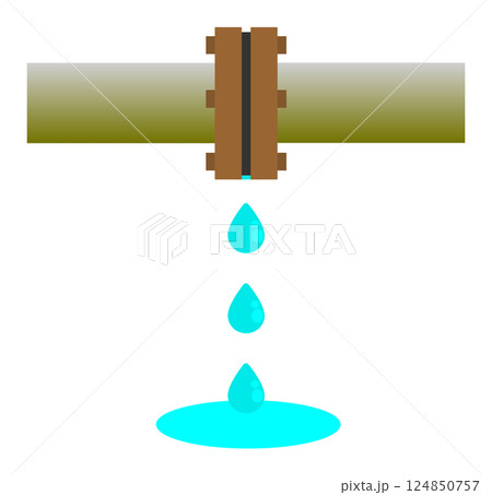 配管や水道管の不良で水漏れをするフランジ部のイラスト 配管や水道管の不良で水漏れをするフランジ部のイラスト 124850757