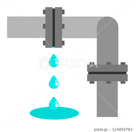 配管や水道管の不良で水漏れをするフランジ部のイラスト 配管や水道管の不良で水漏れをするフランジ部のイラスト 124850761