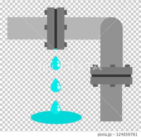 配管や水道管の不良で水漏れをするフランジ部のイラスト 配管や水道管の不良で水漏れをするフランジ部のイラスト 124850761