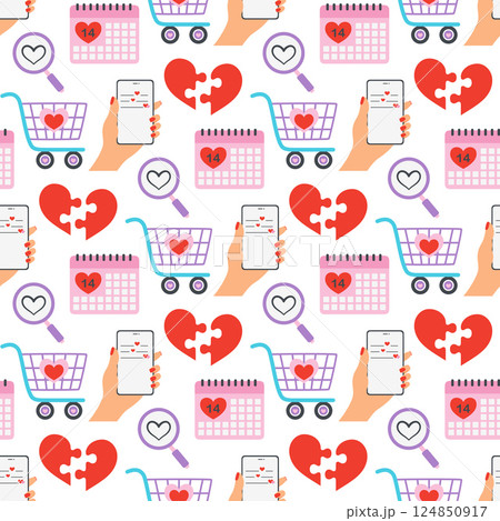 valentines day seamless pattern with cartoon elements valentines day seamless pattern with cartoon elements 124850917