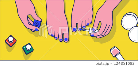 セルフネイル。ペディキュアの様子 セルフネイル。ペディキュアの様子 124851082