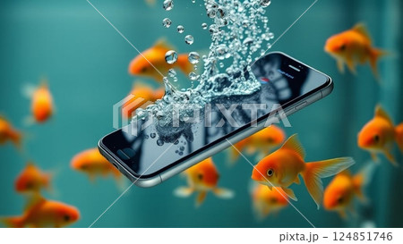 水没したスマートフォン 124851746