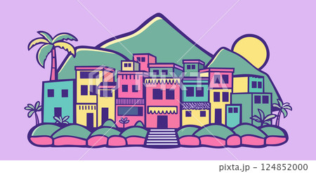 Brazilian favela. Bright cute doodle vector illustration 124852000