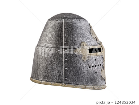 Medieval knight helmet isolated on white background with clipping path 124852034