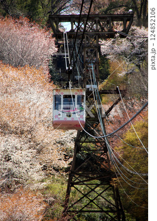 世界遺産 吉野山の満開の桜とケーブル 世界遺産 吉野山の満開の桜とケーブル 124852106