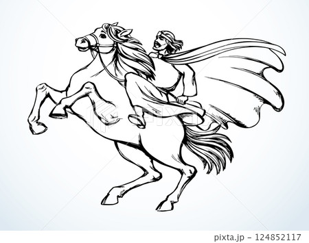 Vector drawing. Man on the horse 124852117