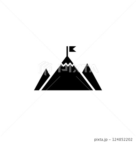 Achievement Top Point, Mountain Goal Flag Solid Flat Vector Icon Isolated on White Background Achievement Top Point, Mountain Goal Flag Solid Flat Vector Icon Isolated on White Background 124852202