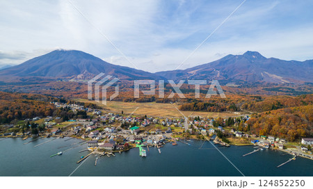 野尻湖上空からドローン撮影 晩秋 長野県信濃町 野尻湖上空からドローン撮影 晩秋 長野県信濃町 124852250
