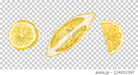 Watercolor set of lemon slices with fresh citrus details illustration isolated background. Hand painted yellow summer tropical citrus fruit healthy drinks, summer designs, cooking blogs, labels Watercolor set of lemon slices with fresh citrus details illustration isolated background. Hand painted yellow summer tropical citrus fruit healthy drinks, summer designs, cooking blogs, labels 124852397